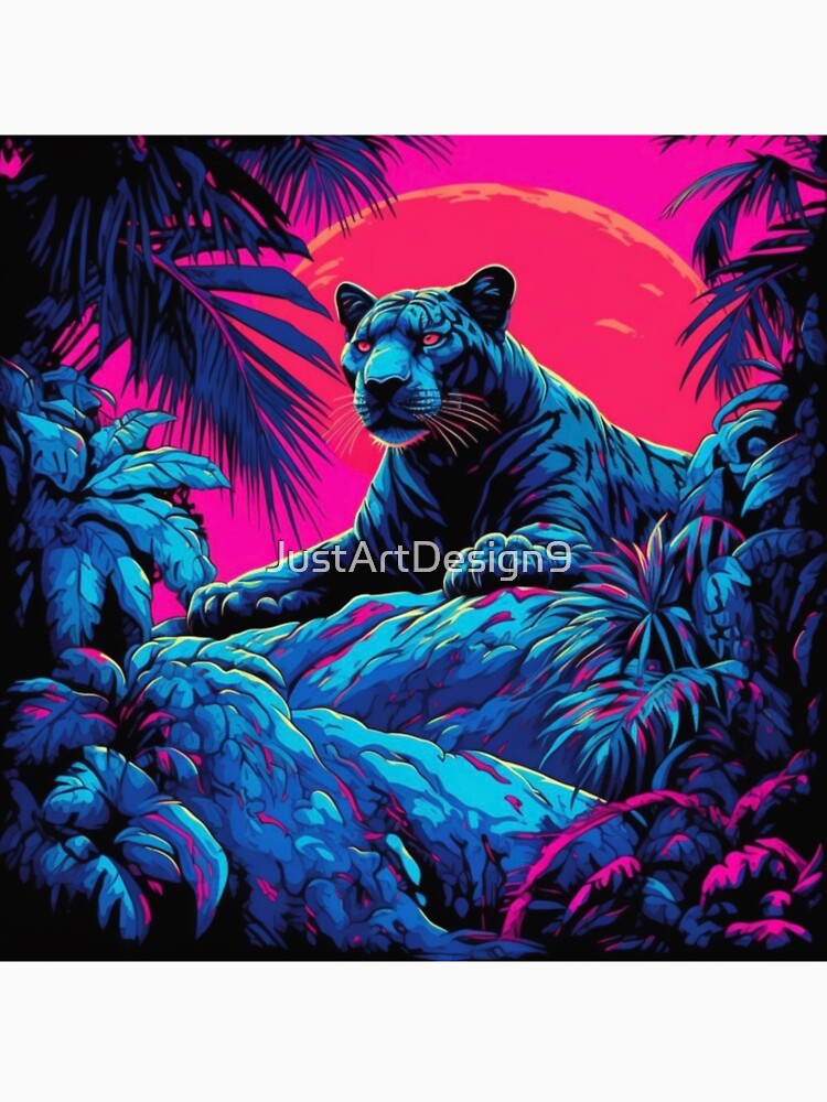 Neon Art of Majestic Black Panther in Wildlife by JustArtDesign9
