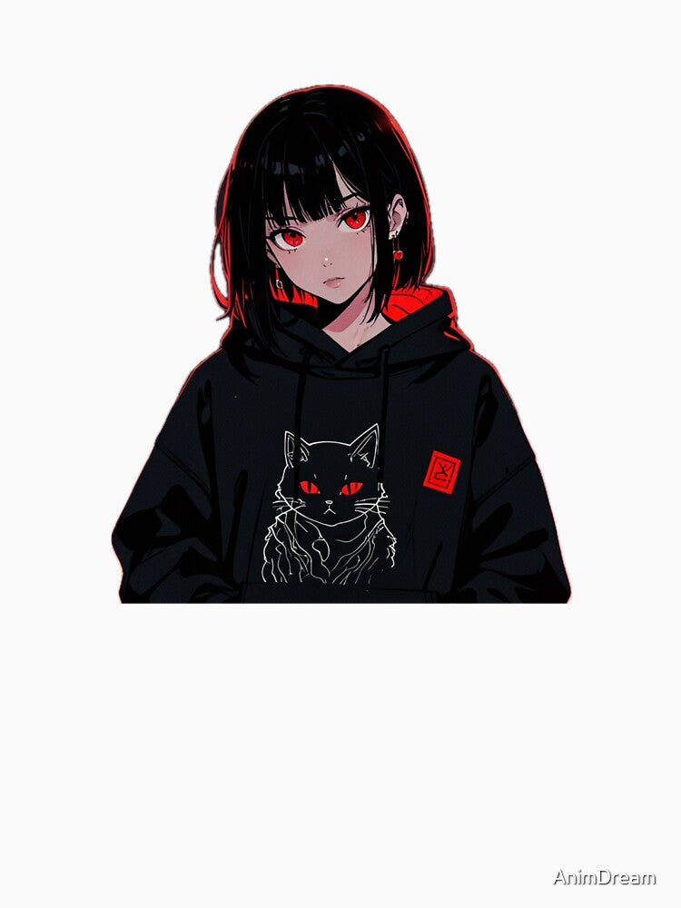 Minimal Anime Girl Neon Outline Hoodie Aesthetic Design by AnimDream