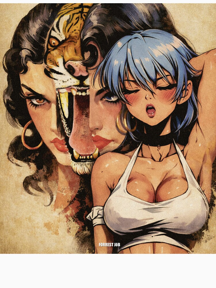 Predator Desire – Tiger Spirit & Anime Seduction Collage | Dark Feminine Energy by Forrest Jōb Art
