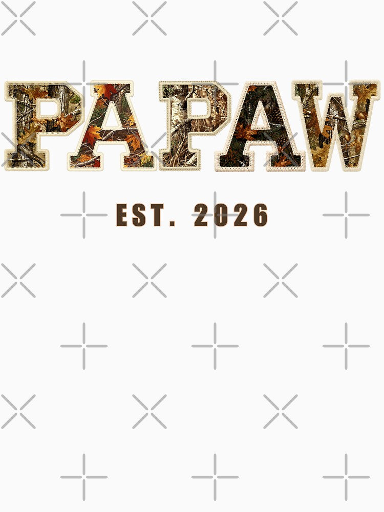 Papaw Est 2026 Shirt Design New Grandpa Baby Announcement Camo Patchwork Gift by Panom Suavichien