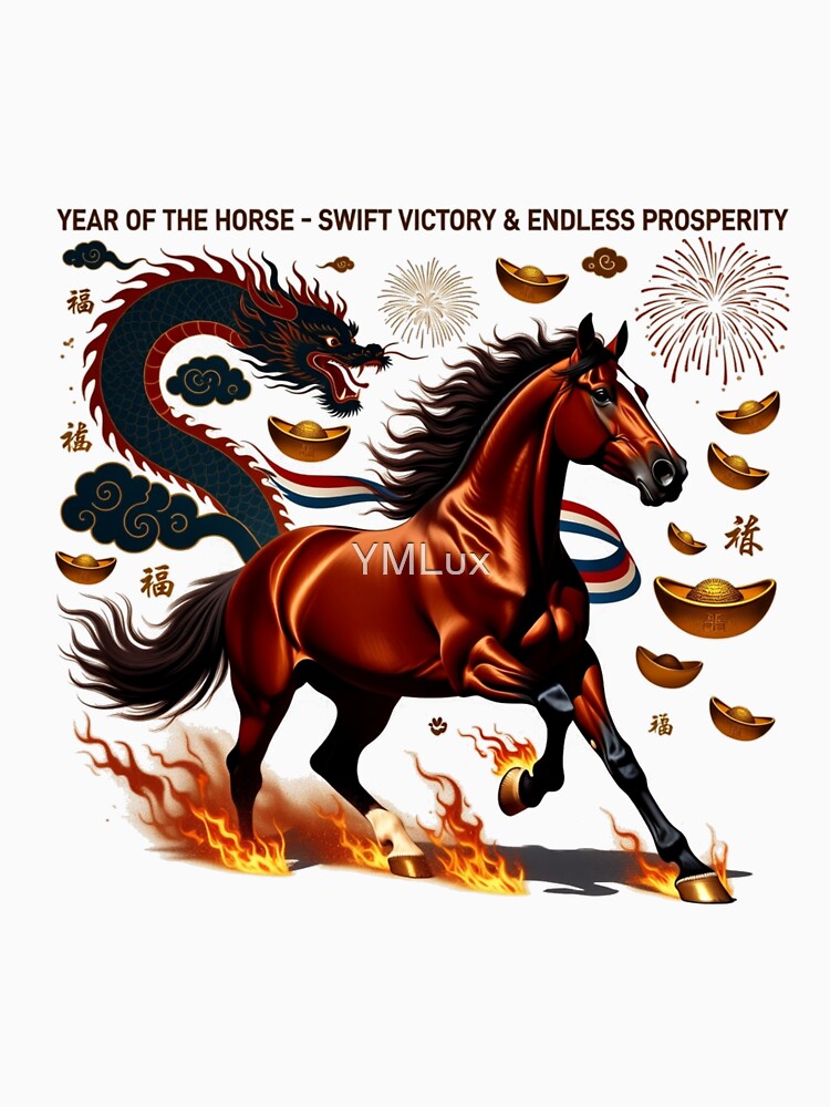 Majestic Horse Victory Emblem T Shirt, Rapid Prosperity Mug, Lunar New Year Celebration Gift by YMLux