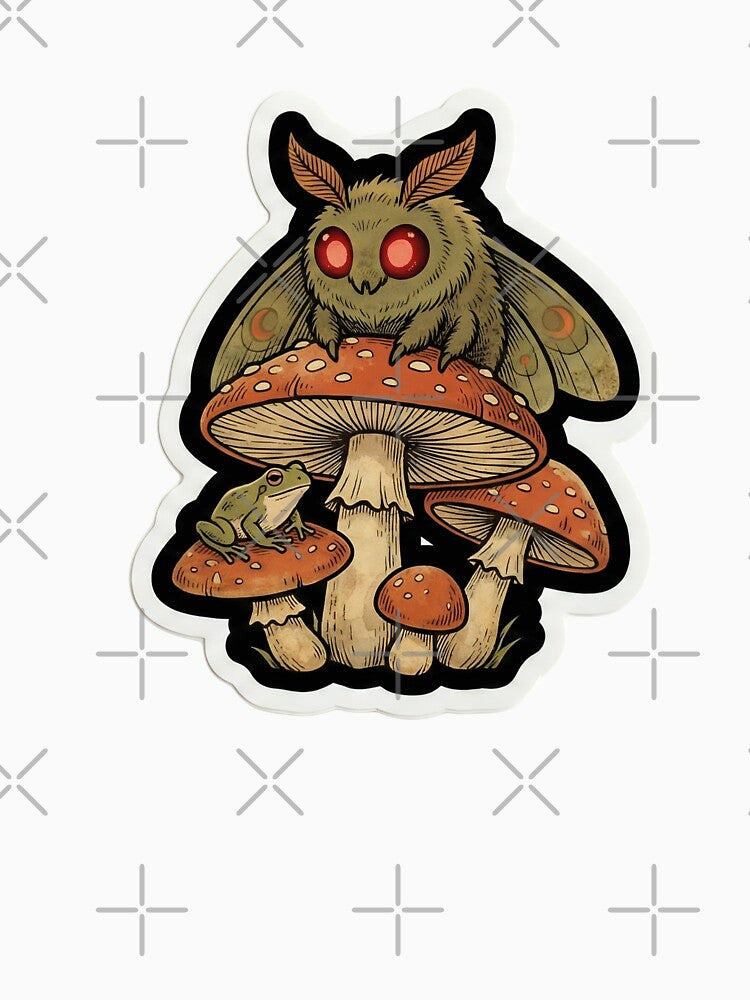 Vintage Cryptid Field Guide Mothman and Mushroom Goblincore Spring Nature Illustration by StickyGuys