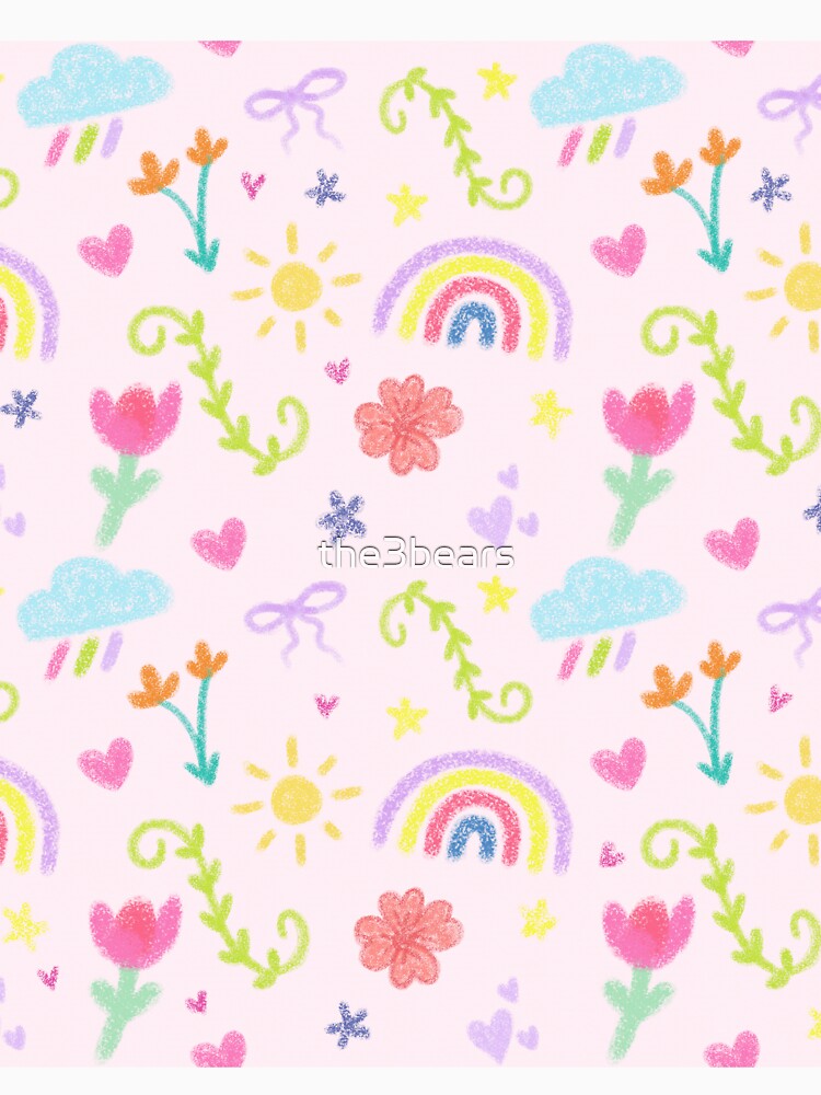 Whimsical Soft Crayon Pastel Rainbow and Floral Pattern by the3bears
