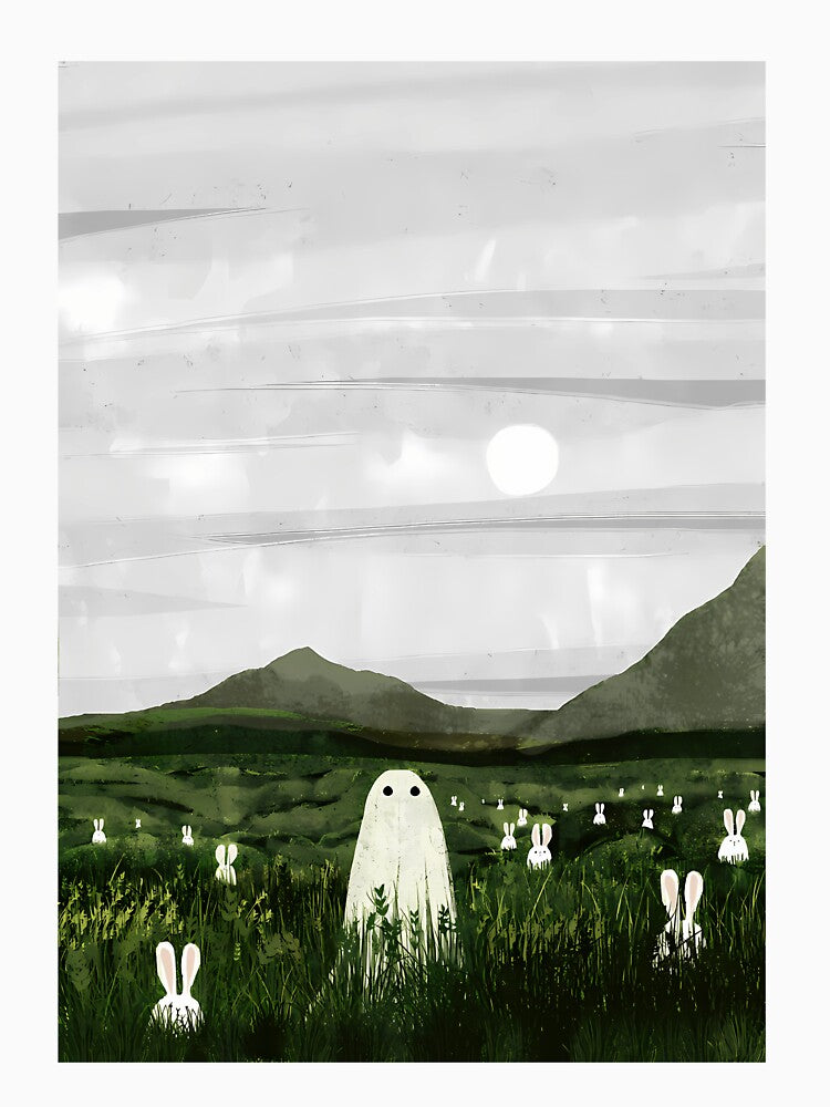 Tiny White Rabbits Surreal Dark Forest by hectorcally48