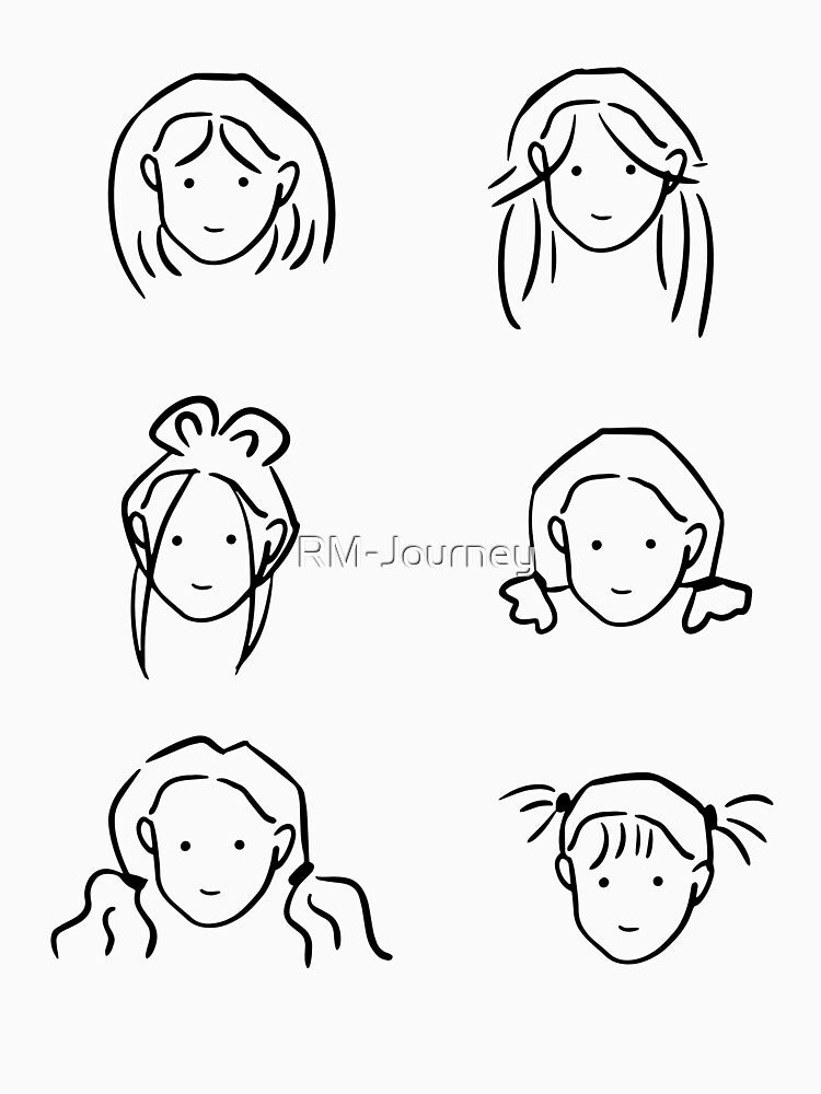 Modern Hairstyle Doodles: Minimalist Black & White Designs by RM-Journey