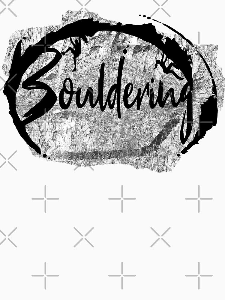 Bouldering lettering with climbing in front of a silver gray rock wall - bouldering gift by MadandMean