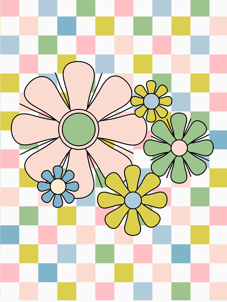 Checkered Retro Flowers Pastel Floral Check Pattern by kierkegaard