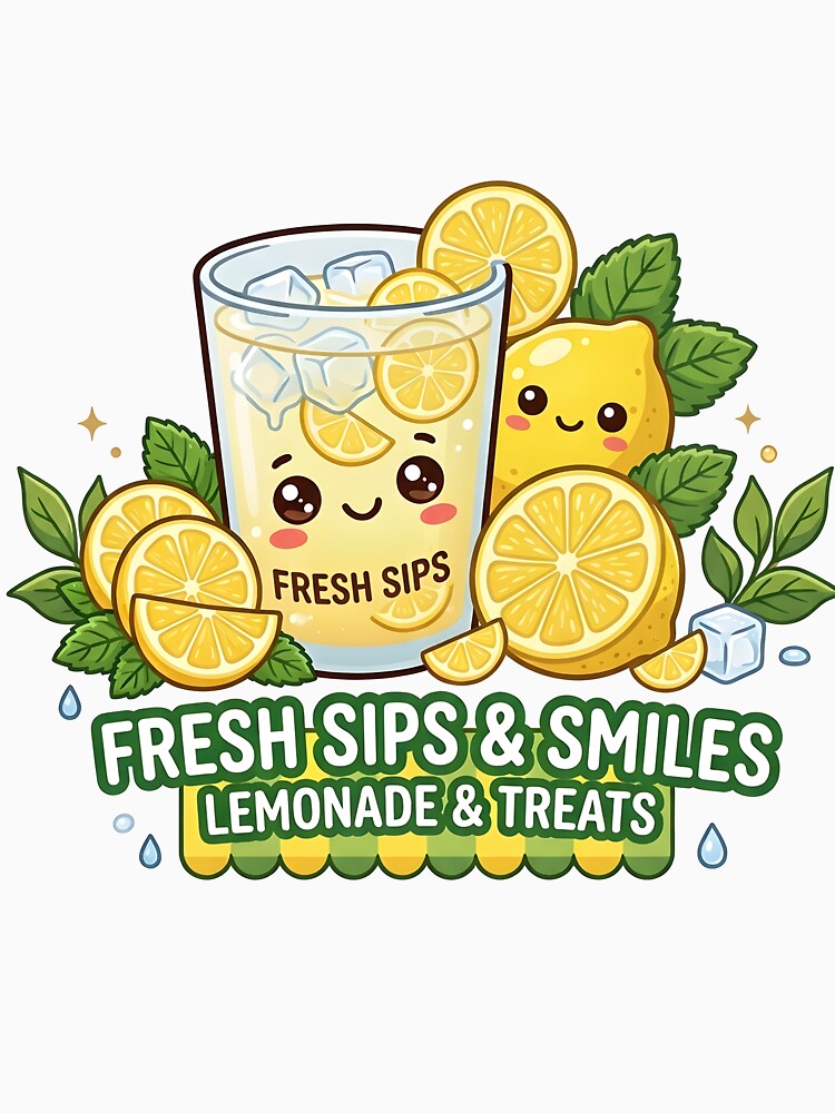 Kawaii Fresh Sips and Smiles Lemonade Stand - Cute Lemons and Mint Art by WalterAdd