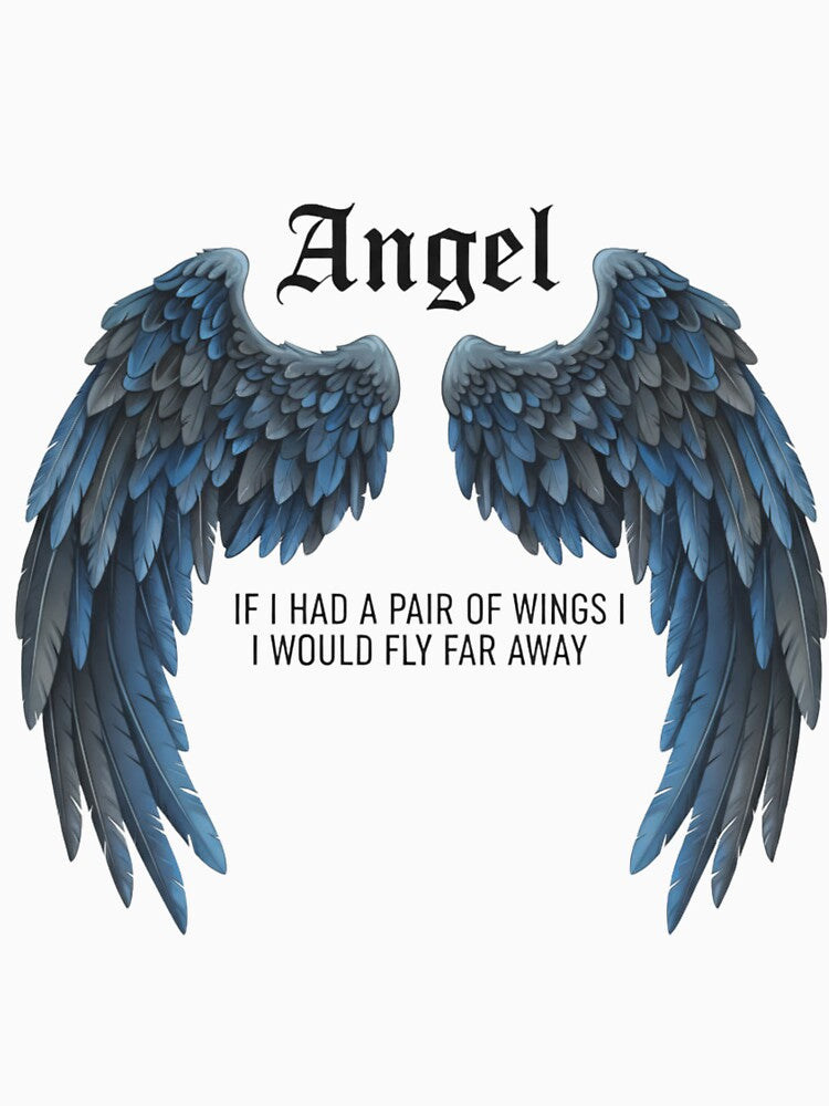 Angel Wings Aesthetic T-Shirt | Gothic Blue Feather Wings Quote Design by KBDesignLab