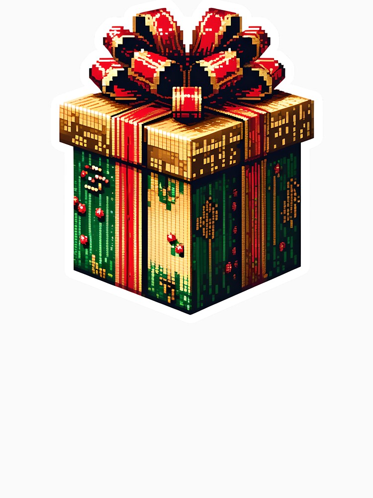 Cute Pixel Christmas Gift Box with Gold Ribbon by BankMano