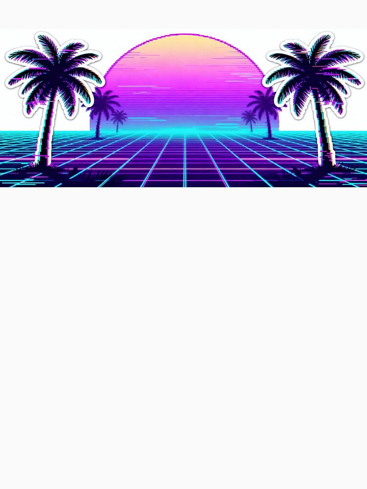 Neon Synthwave City Sunset - 80s Retro Glitch Aesthetic by PratikG24