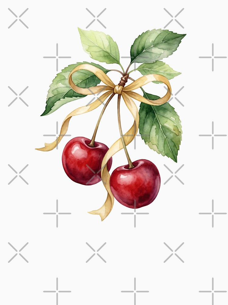 Red cherries with yellow bow by shellle in the ocean