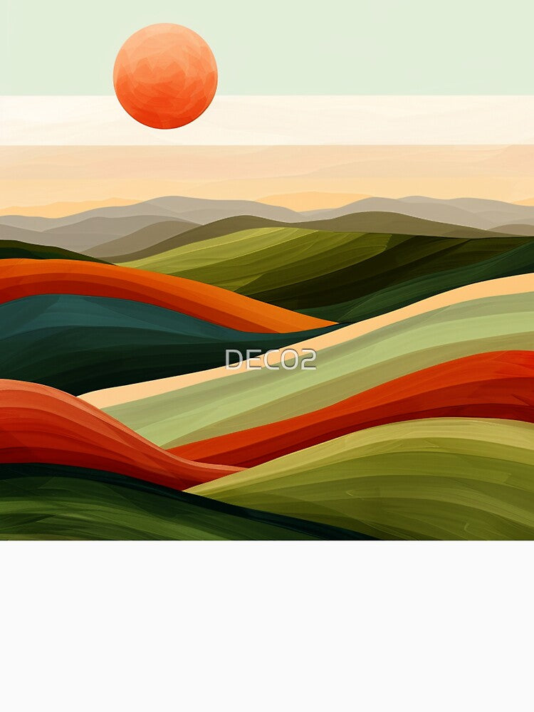 Boho Mountain Landscape Sunset Vibrant Colorful Earthtones Abstract by DEC02