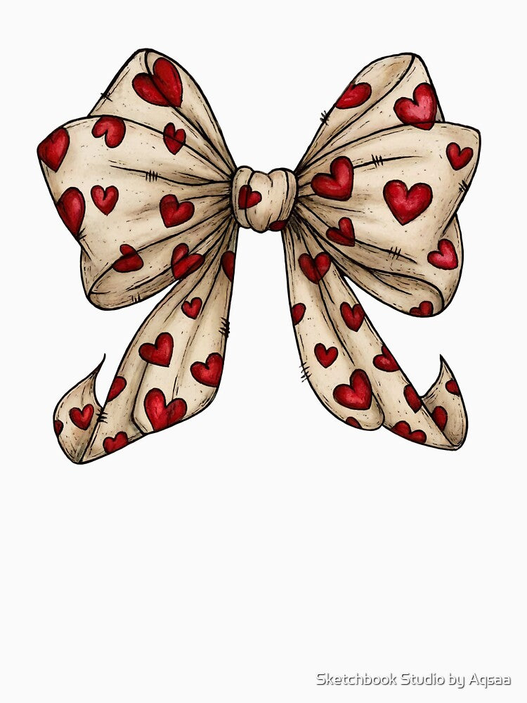 Vintage Heart Bow Ribbon Coquette Love Illustration by Sketchbook Studio by Aqsaa