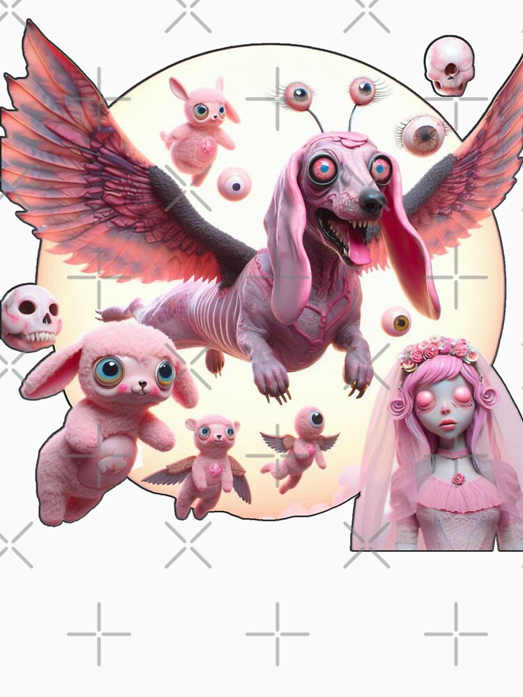 Surreal Pastel Nightmare: Winged Hound & Eyeball Cherubs by LujziWorld