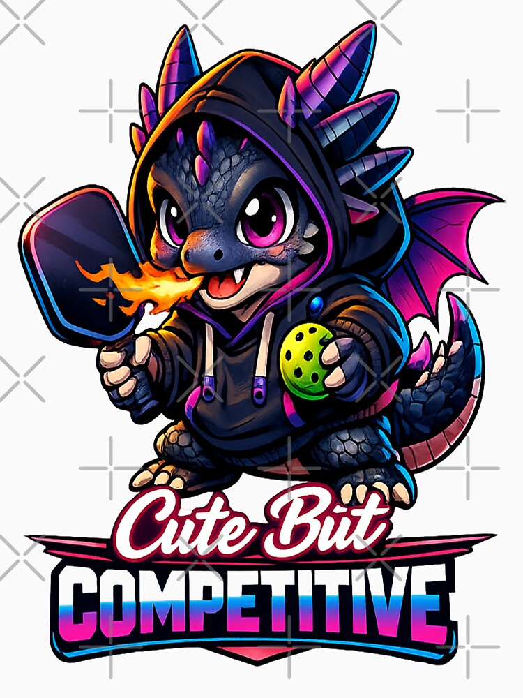 Cute But Competitive Dragon Pickleball Fire Neon Art by Xemora