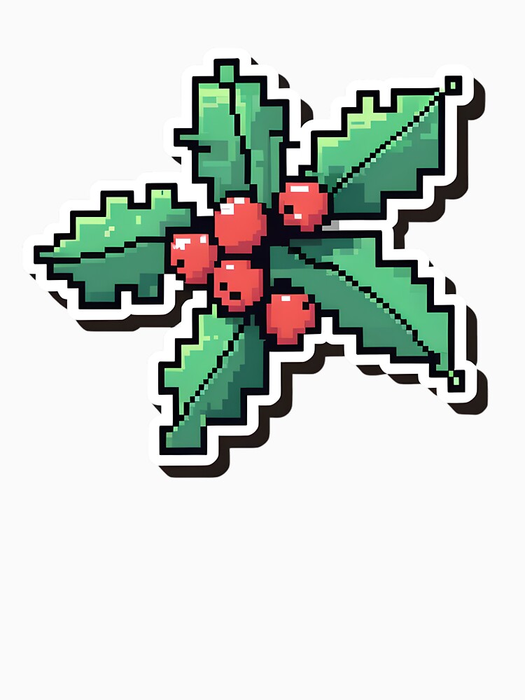 Cute Pixel Holly Leaves with Red Berries by BankMano