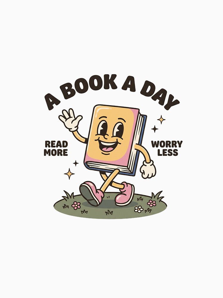 A Book A Day Read More Worry Less Vintage Cartoon by StickerNestYou