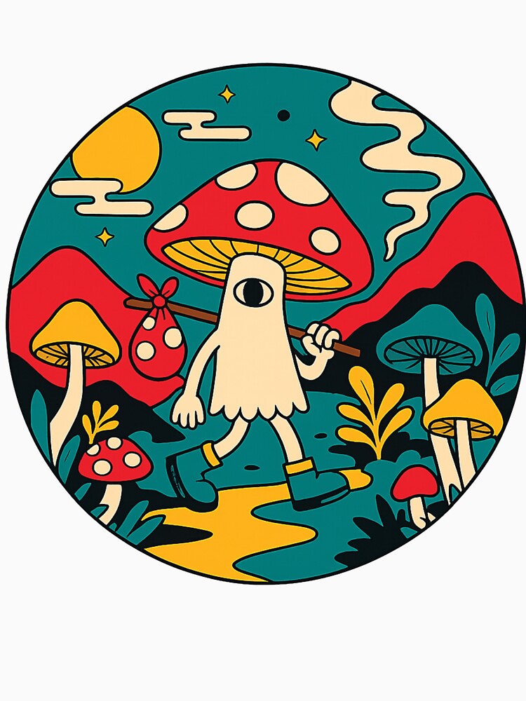 Psychedelic Mushroom Wanderer – Trippy Forest Creature with Eye | Cute Surreal Nature Art by MonkeyVibe
