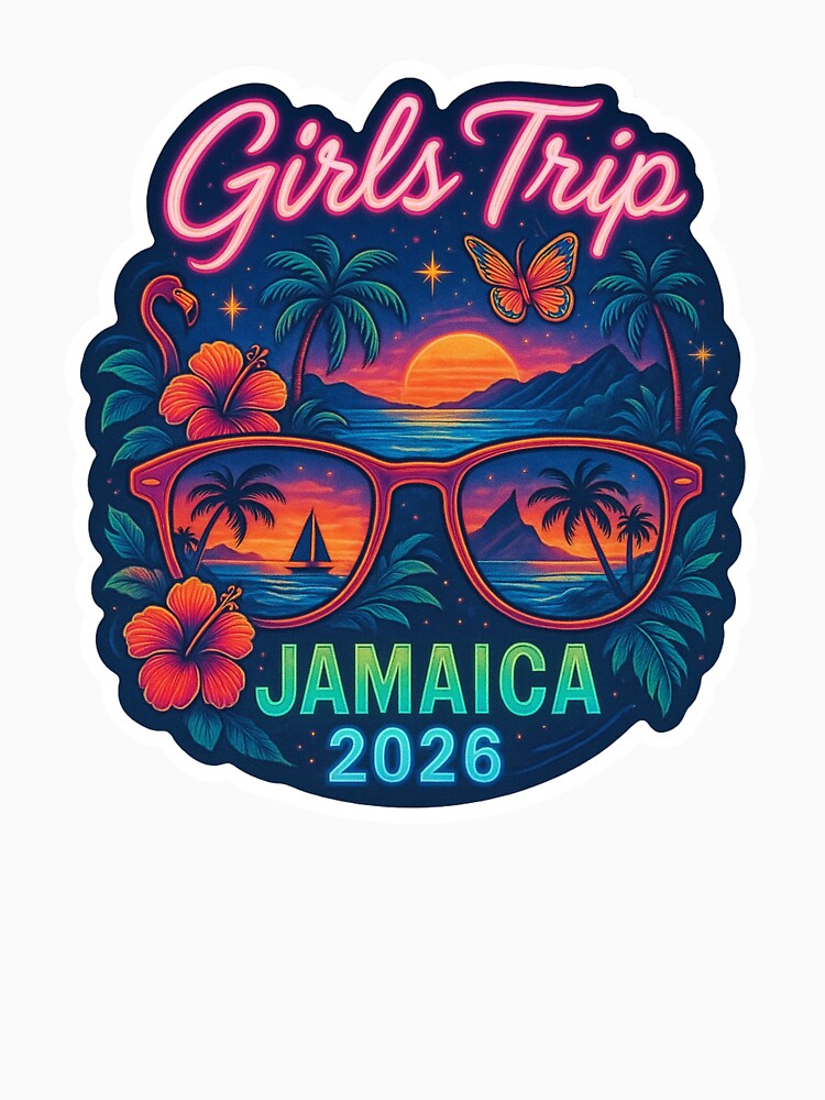 Girls Trip Jamaica 2026 Sticker – Retro Neon Travel Design by CoachEkong