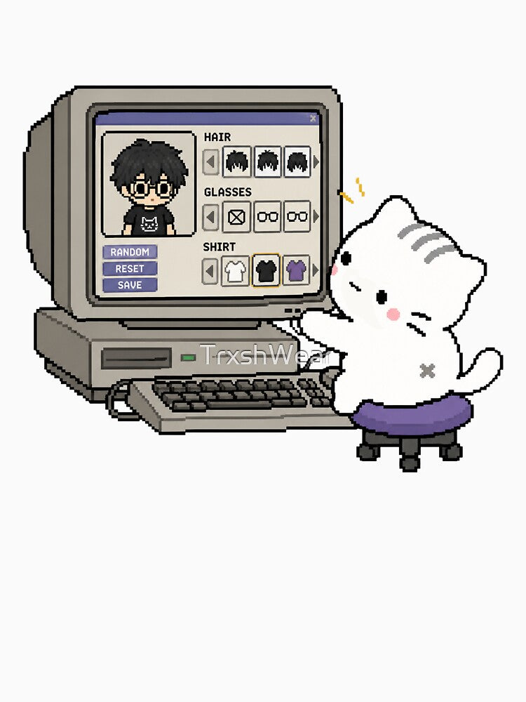 Cute Cat Creating a Pixel Avatar Retro Internet Y2K Nostalgia by TrxshWear