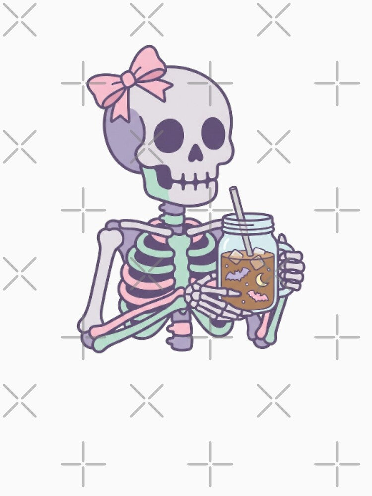Cute Skeleton Drinking Iced Coffee Pastel Goth Aesthetic by CozyDesignsCo