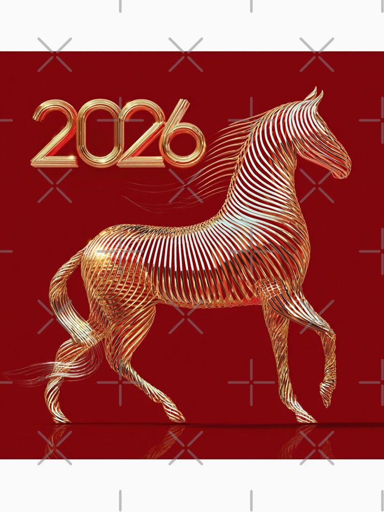 Minimalistic 2026 Red Fire Horse Silhouette Lines Curvature by GrinGalore