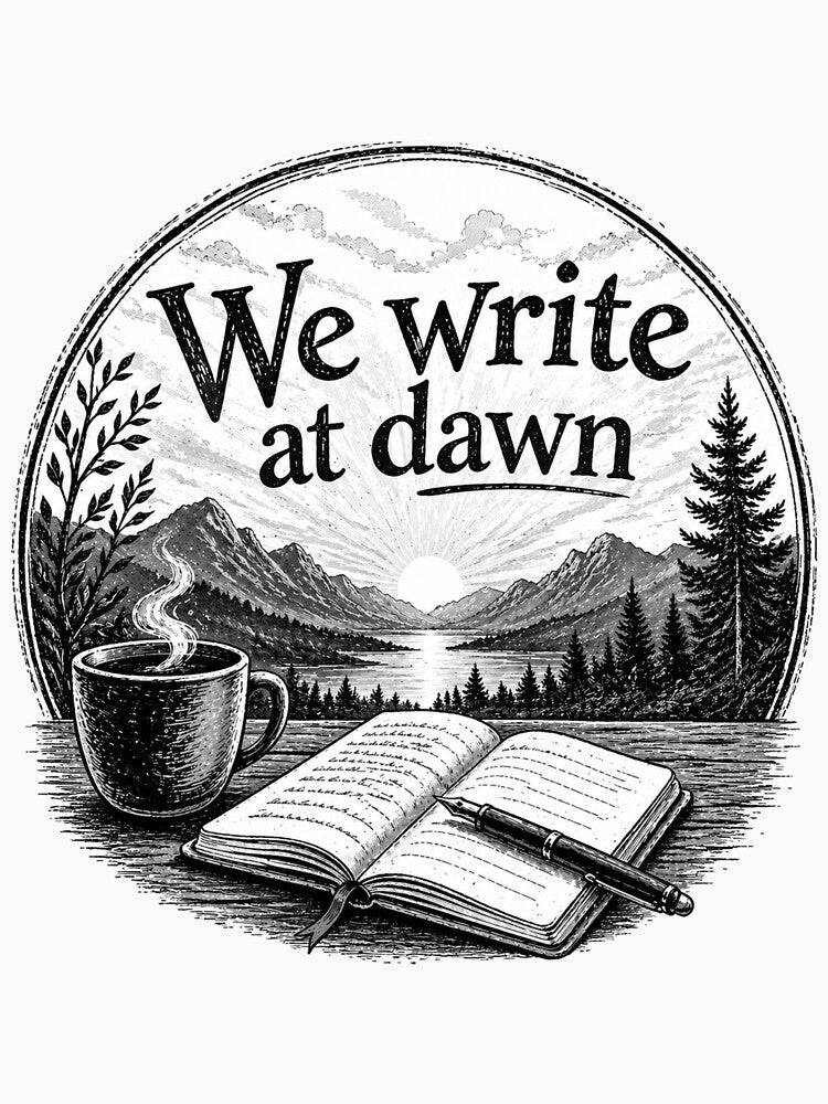 We Write at Dawn - Hills BW by WaywardWillowCo