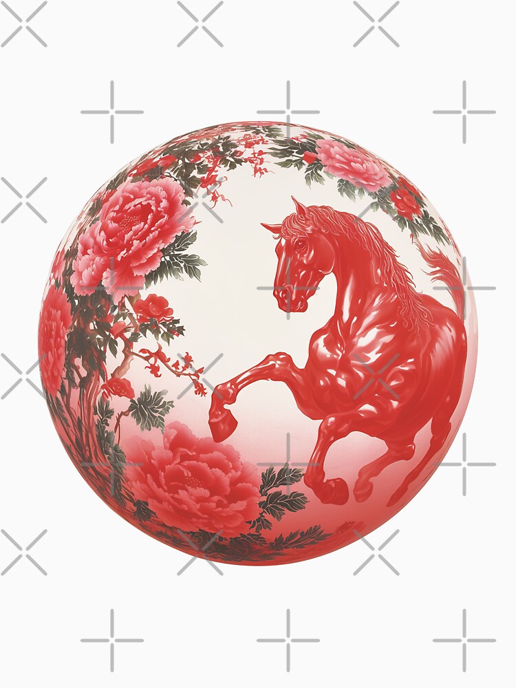 Red Chinese Zodiac Horse And Peonies by bubblegoth