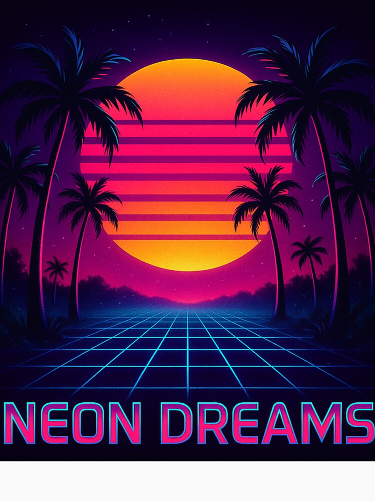 Neon Dreams – Vaporwave Sunset Grid T-Shirt by Laugh & Rewind