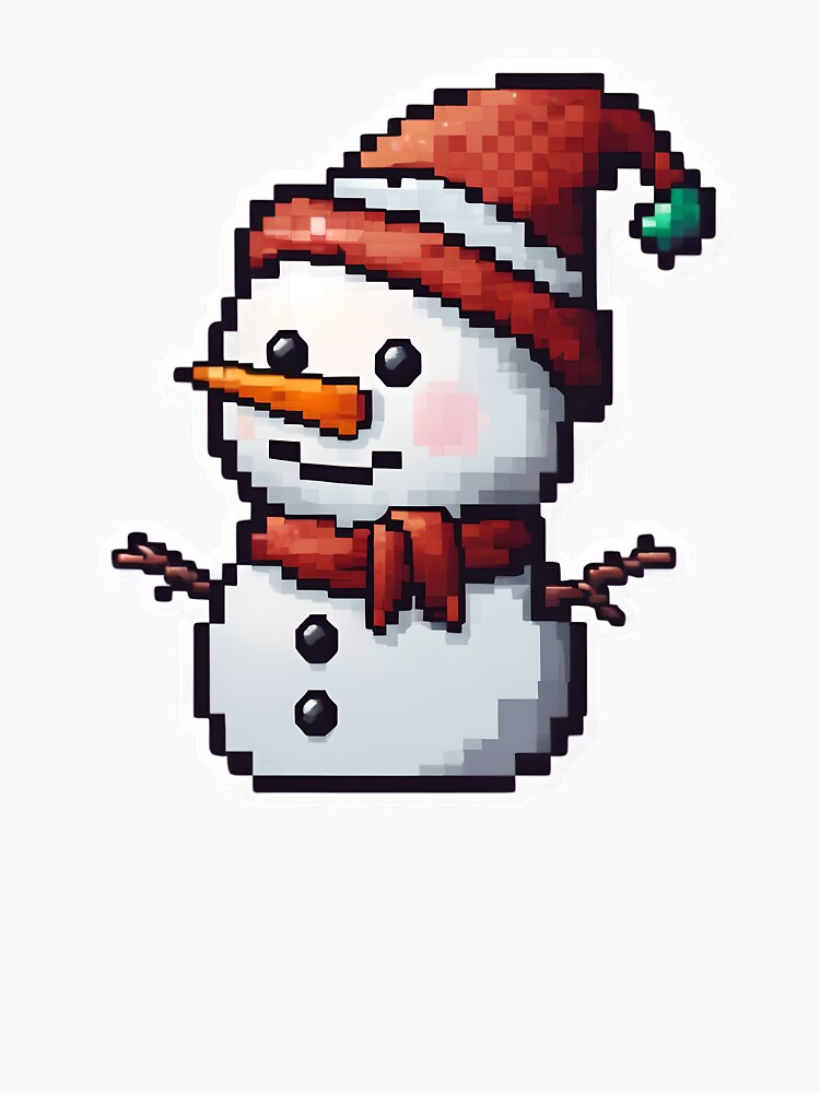 Cute Pixel Snowman Icon with Red Scarf by BankMano