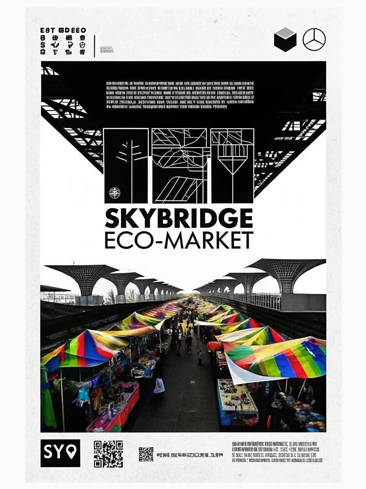 Vibrant Solarpunk Skybridge Eco-Market Metropolis Art Print by Raw-Ink