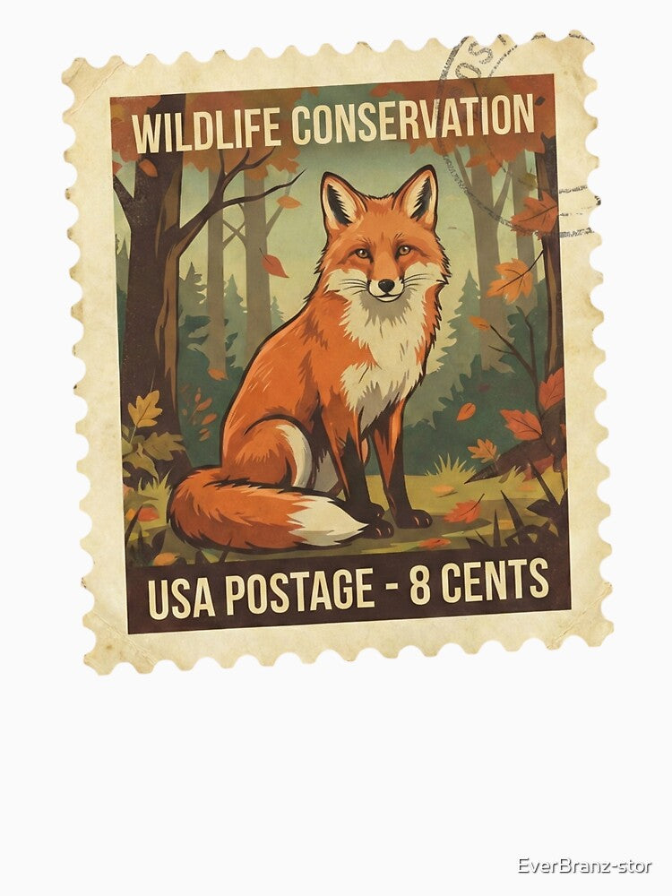 Vintage Red Fox Postage Stamp Wildlife Conservation Retro Art by EverBranz-stor