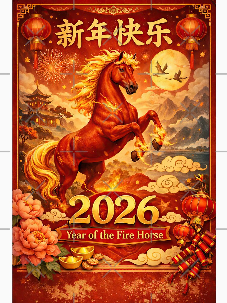Chinese New Year 2026 – Year of the Fire Horse | Lunar New Year Red Horse Art by elgreko