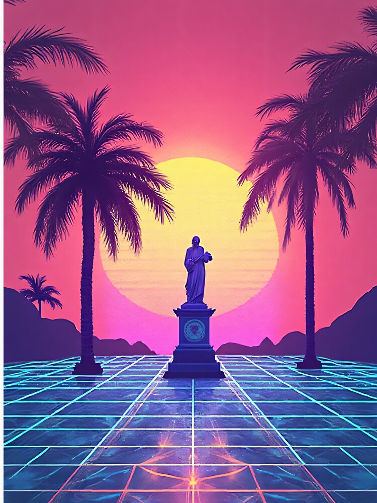 AESTHETIC Vaporwave Print - Pink & Purple Sunset with Classic 80s Icons by WelSol