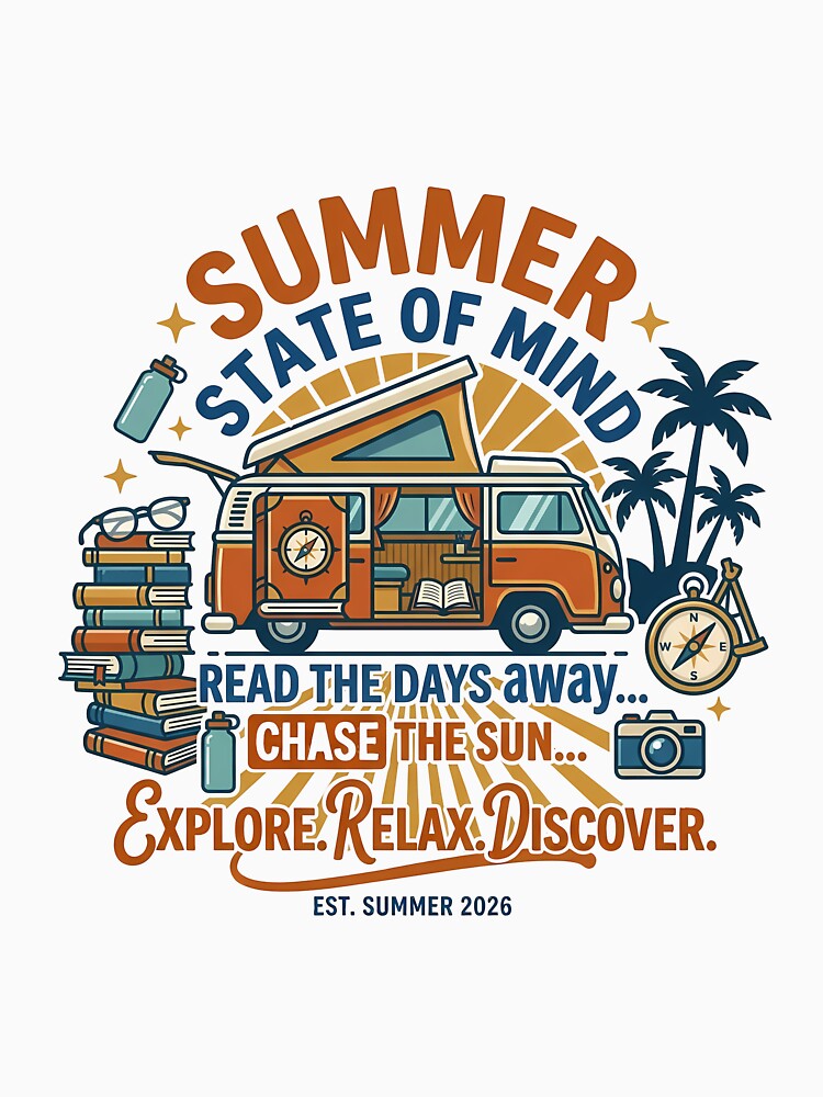 Summer State Of Mind – Vintage Camper & Bookish Road Trip Graphic by vividthreads99