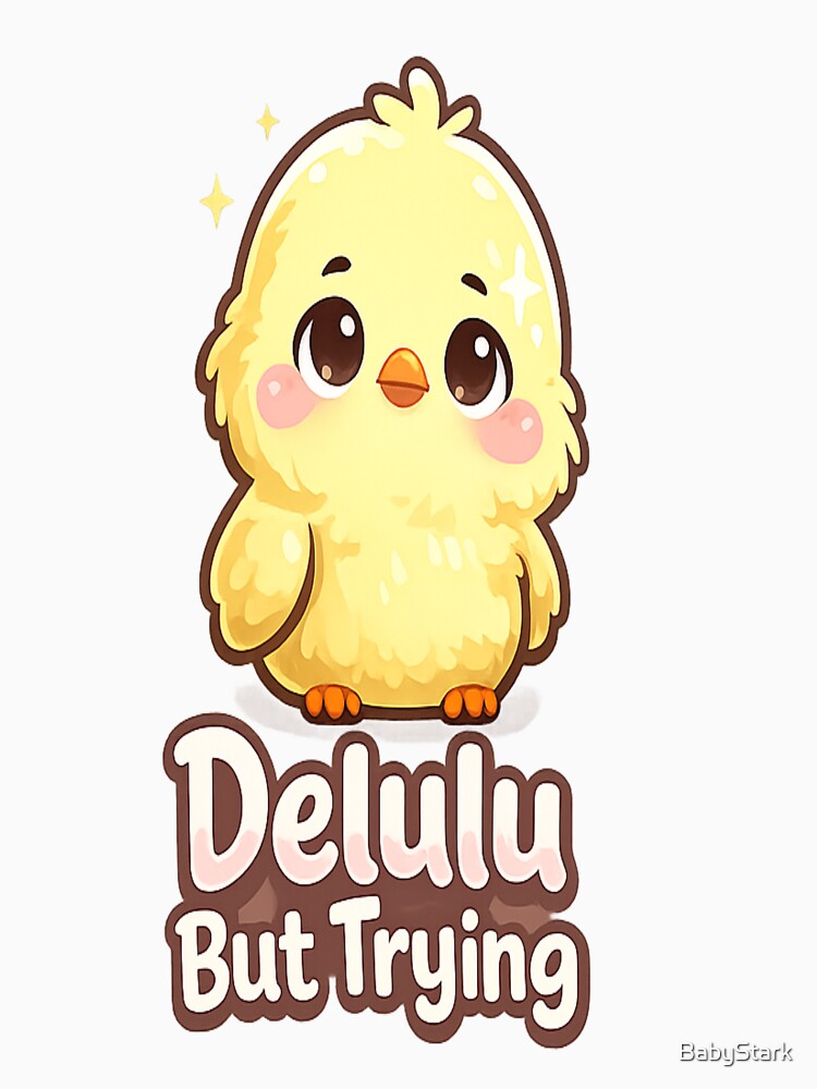 Delulu But Trying Funny Chick Cute Motivational Meme T-Shirt Sticker Design by BabyStark