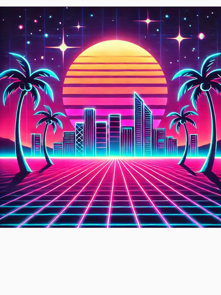 Neon Sunset Over Retro City – 80s Synthwave Aesthetic by Hegen79