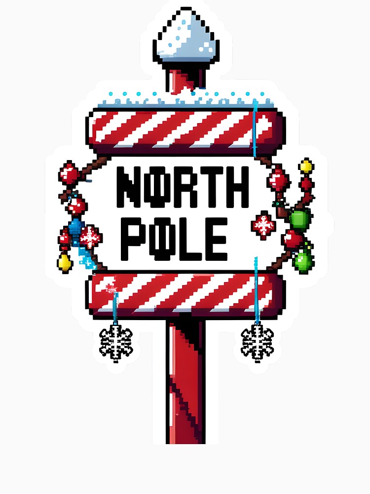 Cute Pixel North Pole Signpost with Candy Stripes by BankMano
