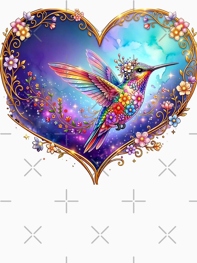 Colorful Hummingbird Heart T-Shirt | Watercolor Bird Heart Design by PIKASSO2026