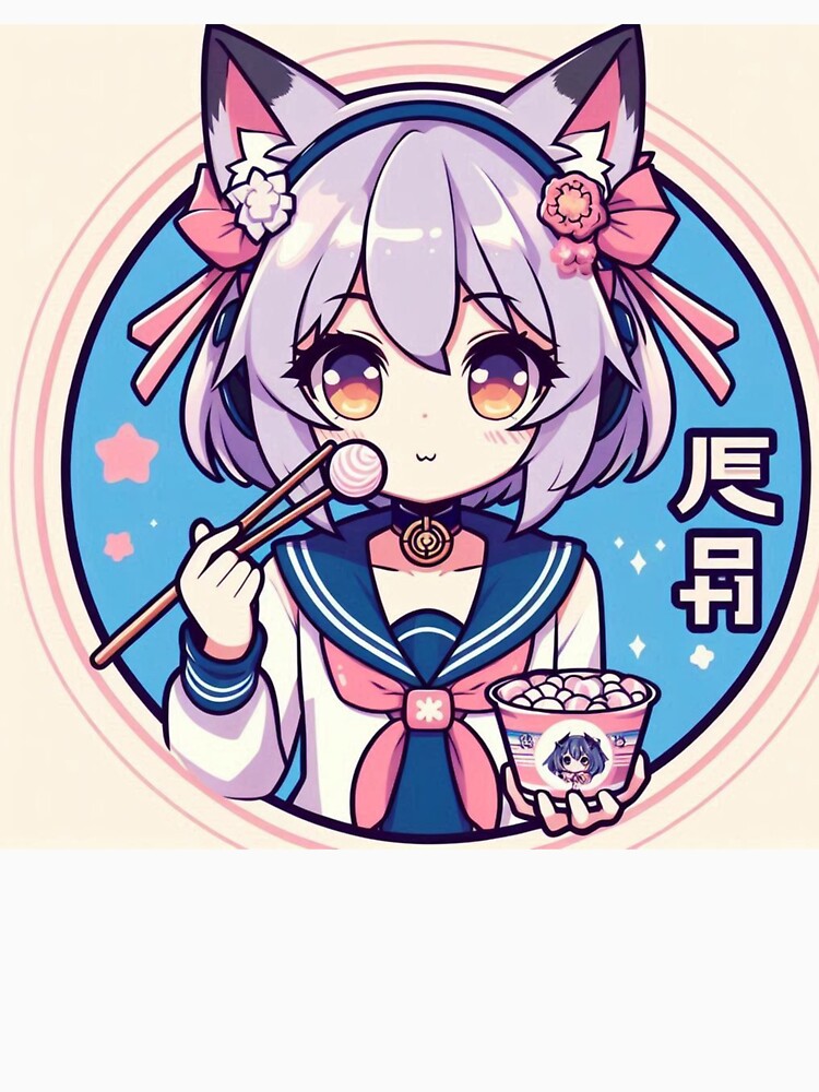 Kawaii Anime Cat Girl Vector Art - Cute and Minimalist Design for Anime Fans by emanuele6698