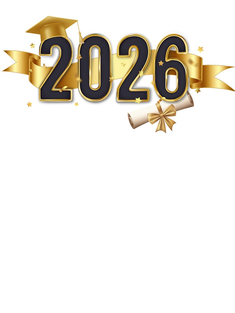 Graduate 2026 with Gold Graduation Hat, Gold Star Confetti & Ribbon by JeweledDesigns