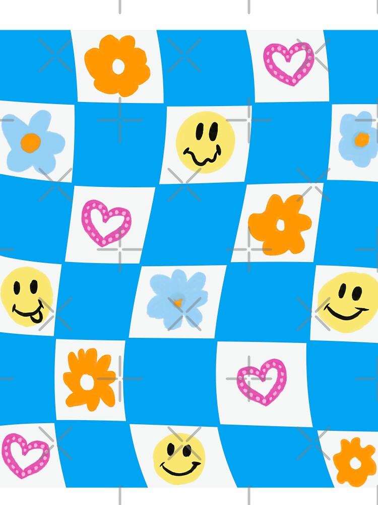 smiling face checkered print blue by mariahmoniquedesign