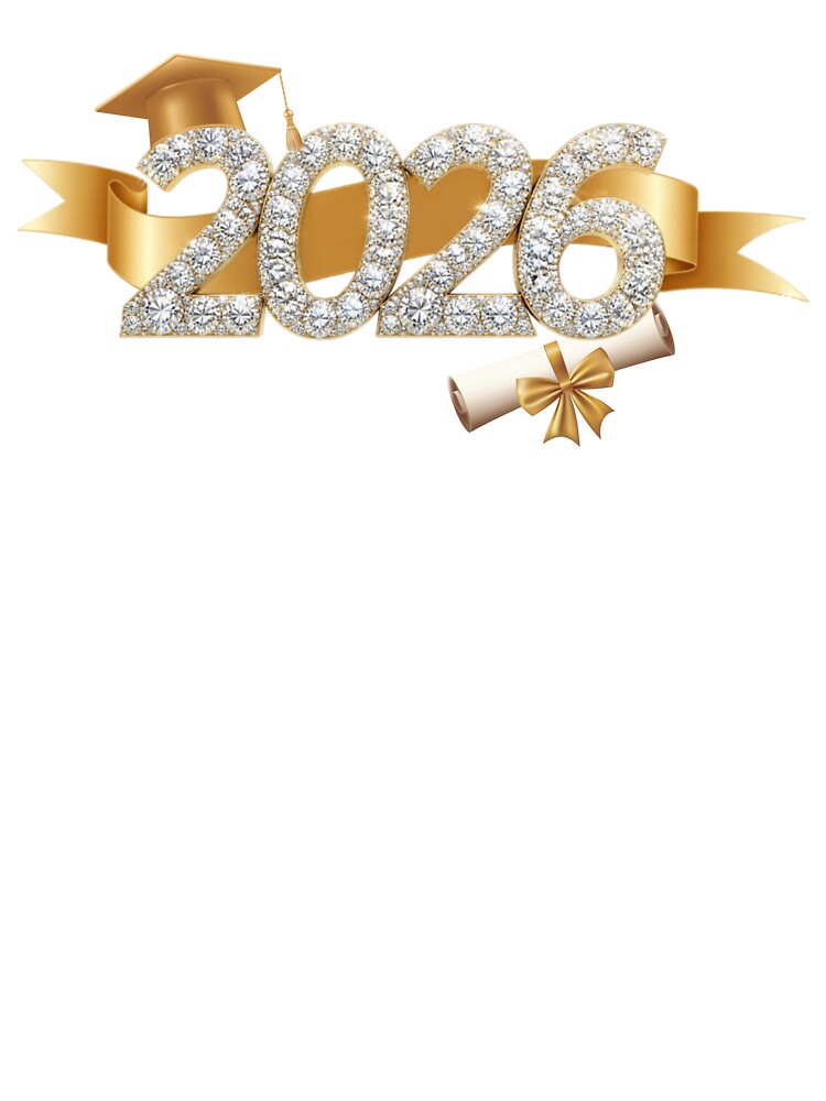 Graduate 2026 with Diamonds, Gold Graduation Hat & Gold Ribbon by JeweledDesigns