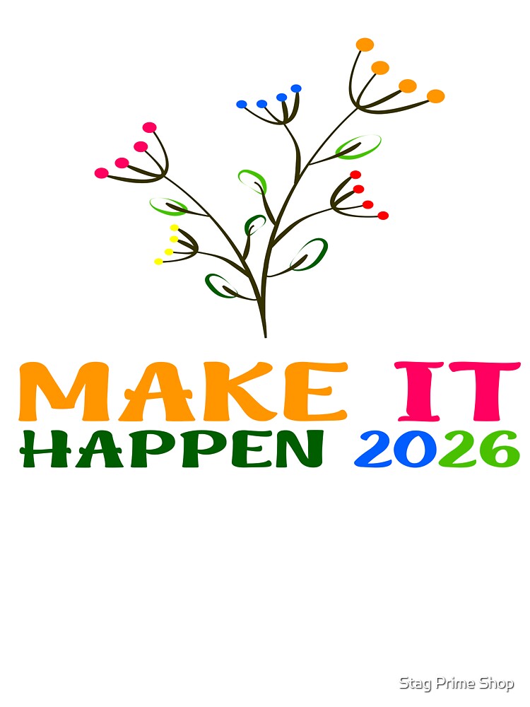 Make It Happen 2026 Colorful Motivational Floral T-Shirt by Stag Prime Shop