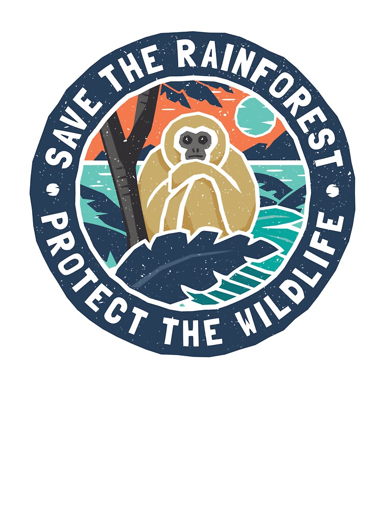 Gibbon Monkey in Wild - Save the Rainforest, Protect the Wildlife by Bangtees