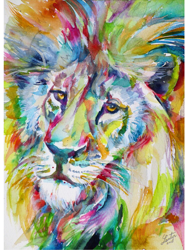 LION FACE - watercolor portrait by lautir