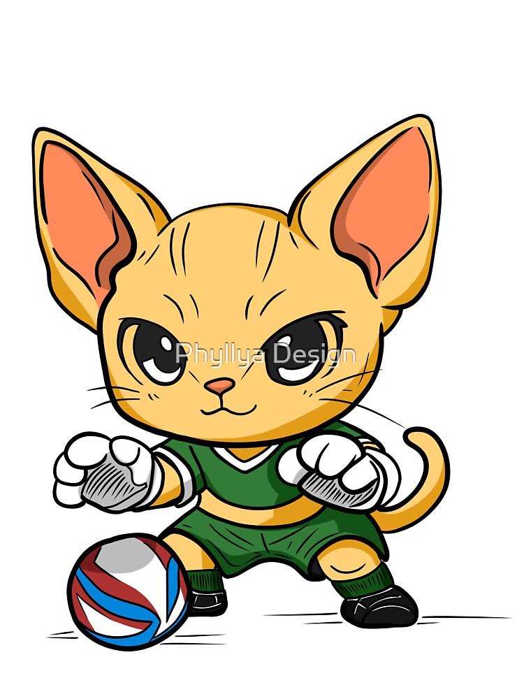 Cute Cat Playing Football Cartoon by Phyllya Design