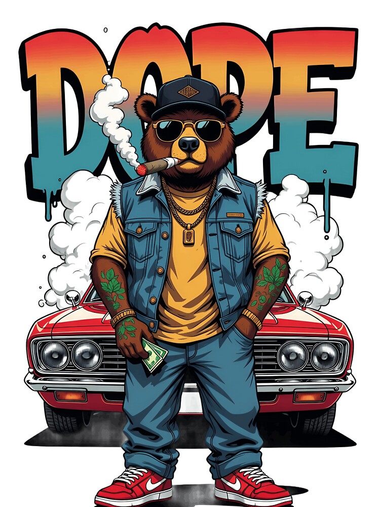 Dope Bear Streetwear Graphic cute trendy popular hip hop bear illustration retro car urban cartoon by zvalente