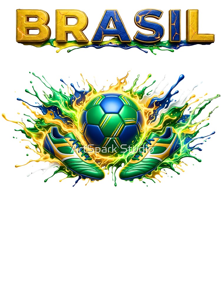 Brazil Soccer Ball & Cleats | Brazilian Football Fan Design | Green Yellow Blue Sports Graphic by ArtSpark Studio